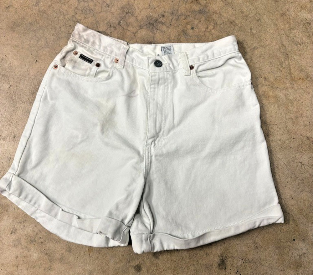 VTG 90s Calvin Klein High Waisted Denim Mom Shorts White Cuffed Tag 10 Fits 6-8